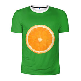 Мужская футболка 3D спортивная с принтом Низкополигональный апельсин в Курске, 100% полиэстер с улучшенными характеристиками | приталенный силуэт, круглая горловина, широкие плечи, сужается к линии бедра | lowpoly | polygonal | апельсин | зеленый | оранджевый | полигон | полигональный | полигоны | яркий