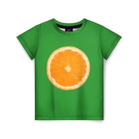 Детская футболка 3D с принтом Низкополигональный апельсин в Курске, 100% гипоаллергенный полиэфир | прямой крой, круглый вырез горловины, длина до линии бедер, чуть спущенное плечо, ткань немного тянется | lowpoly | polygonal | апельсин | зеленый | оранджевый | полигон | полигональный | полигоны | яркий