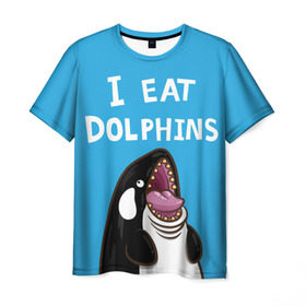 Мужская футболка 3D с принтом Я ем дельфинов в Курске, 100% полиэфир | прямой крой, круглый вырез горловины, длина до линии бедер | Тематика изображения на принте: дельфины | касатка
