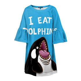 Детское платье 3D с принтом Я ем дельфинов в Курске, 100% полиэстер | прямой силуэт, чуть расширенный к низу. Круглая горловина, на рукавах — воланы | Тематика изображения на принте: дельфины | касатка