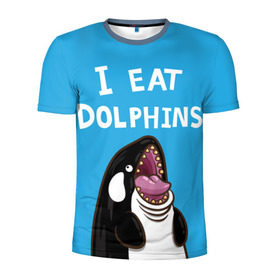 Мужская футболка 3D спортивная с принтом Я ем дельфинов в Курске, 100% полиэстер с улучшенными характеристиками | приталенный силуэт, круглая горловина, широкие плечи, сужается к линии бедра | дельфины | касатка