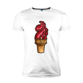 Мужская футболка премиум с принтом Мороженко в Курске, 92% хлопок, 8% лайкра | приталенный силуэт, круглый вырез ворота, длина до линии бедра, короткий рукав | Тематика изображения на принте: мороженое | осьминог | рожок | тентакли