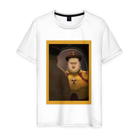 Мужская футболка хлопок с принтом Счастливый Ким в Курске, 100% хлопок | прямой крой, круглый вырез горловины, длина до линии бедер, слегка спущенное плечо. | Тематика изображения на принте: ким чен ын | северная корея