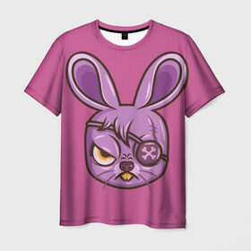Мужская футболка 3D с принтом Зайчик в Курске, 100% полиэфир | прямой крой, круглый вырез горловины, длина до линии бедер | Тематика изображения на принте: заяц | кролик | розовый