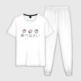 Мужская пижама хлопок с принтом strawberry в Курске, 100% хлопок | брюки и футболка прямого кроя, без карманов, на брюках мягкая резинка на поясе и по низу штанин
 | japan | strawberry | клубника | япония