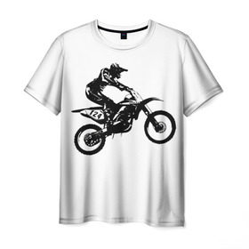 Мужская футболка 3D с принтом Мотокросс в Курске, 100% полиэфир | прямой крой, круглый вырез горловины, длина до линии бедер | motocross | motorcycle | motorcyclist | silhouette | speed | stencil | мотокросс | мотоцикл | мотоциклист | силуэт | скорость | трафарет