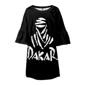 Детское платье 3D с принтом Dakar в Курске, 100% полиэстер | прямой силуэт, чуть расширенный к низу. Круглая горловина, на рукавах — воланы | Тематика изображения на принте: dakar | desert | logo | race | rally | sign | гонки | дакар | знак | логотип | пустыня | ралли