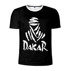 Мужская футболка 3D спортивная с принтом Dakar в Курске, 100% полиэстер с улучшенными характеристиками | приталенный силуэт, круглая горловина, широкие плечи, сужается к линии бедра | Тематика изображения на принте: dakar | desert | logo | race | rally | sign | гонки | дакар | знак | логотип | пустыня | ралли