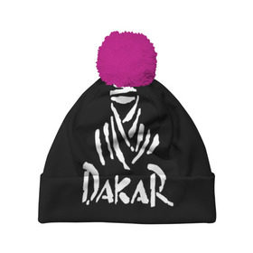 Шапка 3D c помпоном с принтом Dakar в Курске, 100% полиэстер | универсальный размер, печать по всей поверхности изделия | dakar | desert | logo | race | rally | sign | гонки | дакар | знак | логотип | пустыня | ралли