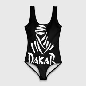 Купальник-боди 3D с принтом Dakar в Курске, 82% полиэстер, 18% эластан | Круглая горловина, круглый вырез на спине | dakar | desert | logo | race | rally | sign | гонки | дакар | знак | логотип | пустыня | ралли