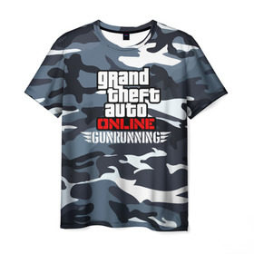 Мужская футболка 3D с принтом GTA Online: GUNRUNNING в Курске, 100% полиэфир | прямой крой, круглый вырез горловины, длина до линии бедер | auto | grand | gta | gta5 | rockstar | theft | гта | рокстар