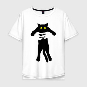 Мужская футболка хлопок Oversize с принтом Всё своё ношу с собой в Курске, 100% хлопок | свободный крой, круглый ворот, “спинка” длиннее передней части | глаза | кот | котик | кошка | силуэт