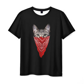 Мужская футболка 3D с принтом Котомафия в Курске, 100% полиэфир | прямой крой, круглый вырез горловины, длина до линии бедер | Тематика изображения на принте: бандана | гангстер | кот | котик | кошка | мафия