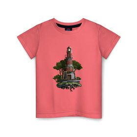 Детская футболка хлопок с принтом Маяк Пиксель-Арт в Курске, 100% хлопок | круглый вырез горловины, полуприлегающий силуэт, длина до линии бедер | 8bit | маяк | пиксели | романтика | свет | сказка | стимпанк | фантазия | фэнтези