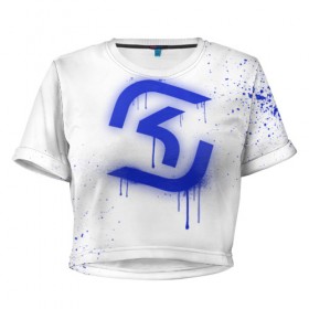 Женская футболка 3D укороченная с принтом cs:go - SK Gaming (White collection) в Курске, 100% полиэстер | круглая горловина, длина футболки до линии талии, рукава с отворотами | 0x000000123 | cs go | sk | white | кс го