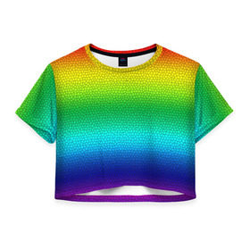 Женская футболка 3D укороченная с принтом Радуга (Витражный Градиент) в Курске, 100% полиэстер | круглая горловина, длина футболки до линии талии, рукава с отворотами | gradient | rainbow | витраж | градиент | радуга