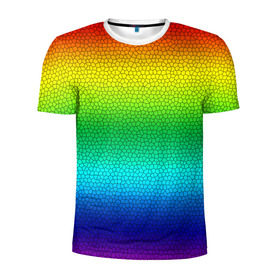 Мужская футболка 3D спортивная с принтом Радуга (Витражный Градиент) в Курске, 100% полиэстер с улучшенными характеристиками | приталенный силуэт, круглая горловина, широкие плечи, сужается к линии бедра | gradient | rainbow | витраж | градиент | радуга
