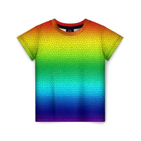 Детская футболка 3D с принтом Радуга (Витражный Градиент) в Курске, 100% гипоаллергенный полиэфир | прямой крой, круглый вырез горловины, длина до линии бедер, чуть спущенное плечо, ткань немного тянется | gradient | rainbow | витраж | градиент | радуга