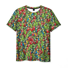 Мужская футболка 3D с принтом Попугаи в Курске, 100% полиэфир | прямой крой, круглый вырез горловины, длина до линии бедер | ара | животные | паттрен | попугай | птицы | птички | текстура | тропики