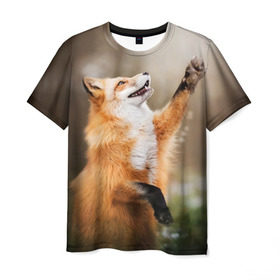 Мужская футболка 3D с принтом Лиса в Курске, 100% полиэфир | прямой крой, круглый вырез горловины, длина до линии бедер | лапа | лес | лис | лисица | лисичка