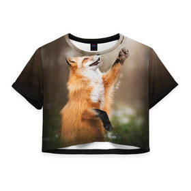 Женская футболка 3D укороченная с принтом Лиса в Курске, 100% полиэстер | круглая горловина, длина футболки до линии талии, рукава с отворотами | лапа | лес | лис | лисица | лисичка