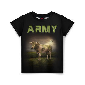 Детская футболка 3D с принтом Корова ARMY (армия) в Курске, 100% гипоаллергенный полиэфир | прямой крой, круглый вырез горловины, длина до линии бедер, чуть спущенное плечо, ткань немного тянется | 