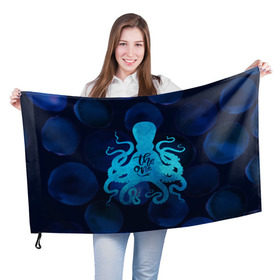 Флаг 3D с принтом крутой осьминог в Курске, 100% полиэстер | плотность ткани — 95 г/м2, размер — 67 х 109 см. Принт наносится с одной стороны | вода | море | океан | осьминог | подводный мир | рыбы