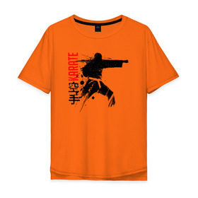 Мужская футболка хлопок Oversize с принтом Силуэт каратиста 2 в Курске, 100% хлопок | свободный крой, круглый ворот, “спинка” длиннее передней части | боец | карате | каратэ | киокушинкай | силуэт | тайдзюцу