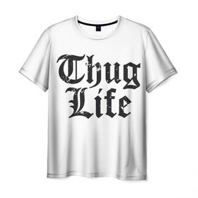 Мужская футболка 3D с принтом Thug Life в Курске, 100% полиэфир | прямой крой, круглый вырез горловины, длина до линии бедер | Тематика изображения на принте: 2pac | amaru | life | shakur | thug | thung | tupac