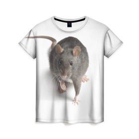 Женская футболка 3D с принтом Крыса в Курске, 100% полиэфир ( синтетическое хлопкоподобное полотно) | прямой крой, круглый вырез горловины, длина до линии бедер | животные | крыса | мышка | мышь