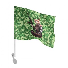 Флаг для автомобиля с принтом Воинственный кот в Курске, 100% полиэстер | Размер: 30*21 см | армия | арт | воин | животные | камуфляж | оружие
