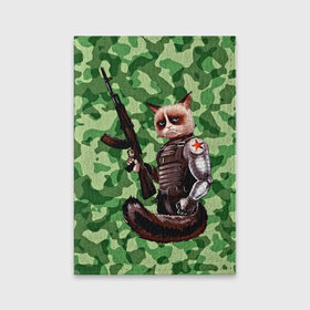 Обложка для паспорта матовая кожа с принтом Воинственный кот в Курске, натуральная матовая кожа | размер 19,3 х 13,7 см; прозрачные пластиковые крепления | армия | арт | воин | животные | камуфляж | оружие