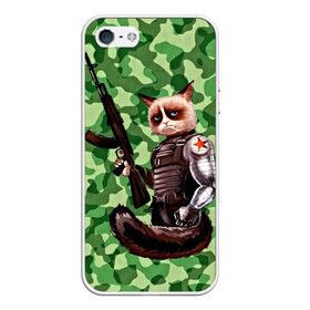 Чехол для iPhone 5/5S матовый с принтом Воинственный кот в Курске, Силикон | Область печати: задняя сторона чехла, без боковых панелей | армия | арт | воин | животные | камуфляж | оружие