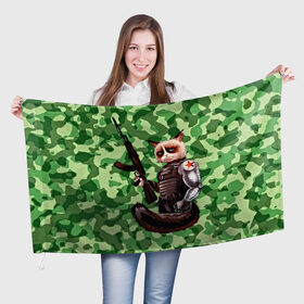 Флаг 3D с принтом Воинственный кот в Курске, 100% полиэстер | плотность ткани — 95 г/м2, размер — 67 х 109 см. Принт наносится с одной стороны | армия | арт | воин | животные | камуфляж | оружие