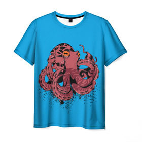 Мужская футболка 3D с принтом Осьминог в Курске, 100% полиэфир | прямой крой, круглый вырез горловины, длина до линии бедер | la piovra | octopus | кальмар | лапиовра | морепродукт | морской гад | октопус | осьминог | спрут