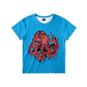 Детская футболка 3D с принтом Осьминог в Курске, 100% гипоаллергенный полиэфир | прямой крой, круглый вырез горловины, длина до линии бедер, чуть спущенное плечо, ткань немного тянется | la piovra | octopus | кальмар | лапиовра | морепродукт | морской гад | октопус | осьминог | спрут