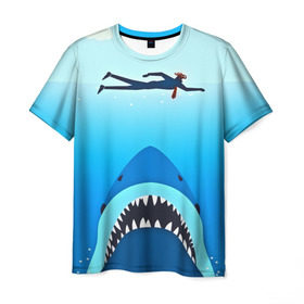 Мужская футболка 3D с принтом Акула в Курске, 100% полиэфир | прямой крой, круглый вырез горловины, длина до линии бедер | 3d | акула | арт | животные | море | плавание | природа | рыбы | спорт | хищники