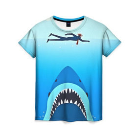 Женская футболка 3D с принтом Акула в Курске, 100% полиэфир ( синтетическое хлопкоподобное полотно) | прямой крой, круглый вырез горловины, длина до линии бедер | 3d | акула | арт | животные | море | плавание | природа | рыбы | спорт | хищники