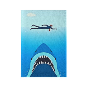 Обложка для паспорта матовая кожа с принтом Акула в Курске, натуральная матовая кожа | размер 19,3 х 13,7 см; прозрачные пластиковые крепления | 3d | акула | арт | животные | море | плавание | природа | рыбы | спорт | хищники