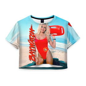 Женская футболка 3D укороченная с принтом Baywatch Памела в Курске, 100% полиэстер | круглая горловина, длина футболки до линии талии, рукава с отворотами | pamella adnerson | андерсон | спасатели малибу