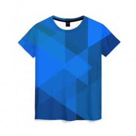 Женская футболка 3D с принтом blue texsture в Курске, 100% полиэфир ( синтетическое хлопкоподобное полотно) | прямой крой, круглый вырез горловины, длина до линии бедер | Тематика изображения на принте: abstraction | абстракция | геометрия | грани | линии | полигоны | сочетания | треугольники