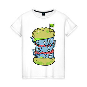 Женская футболка хлопок с принтом drop dead в Курске, 100% хлопок | прямой крой, круглый вырез горловины, длина до линии бедер, слегка спущенное плечо | burger | cat | citty | hamburger | бургер | гамбургер | кот | кошка