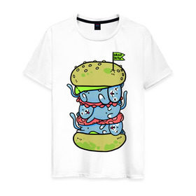 Мужская футболка хлопок с принтом drop dead в Курске, 100% хлопок | прямой крой, круглый вырез горловины, длина до линии бедер, слегка спущенное плечо. | burger | cat | citty | hamburger | бургер | гамбургер | кот | кошка