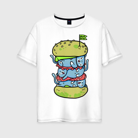 Женская футболка хлопок Oversize с принтом drop dead в Курске, 100% хлопок | свободный крой, круглый ворот, спущенный рукав, длина до линии бедер
 | burger | cat | citty | hamburger | бургер | гамбургер | кот | кошка