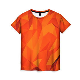 Женская футболка 3D с принтом Orange geometry в Курске, 100% полиэфир ( синтетическое хлопкоподобное полотно) | прямой крой, круглый вырез горловины, длина до линии бедер | abstraction | абстракция | геометрия | грани | линии | полигоны | сочетания | текстура | треугольники