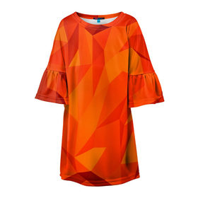 Детское платье 3D с принтом Orange geometry в Курске, 100% полиэстер | прямой силуэт, чуть расширенный к низу. Круглая горловина, на рукавах — воланы | abstraction | абстракция | геометрия | грани | линии | полигоны | сочетания | текстура | треугольники