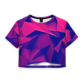 Женская футболка 3D укороченная с принтом Violet polygon в Курске, 100% полиэстер | круглая горловина, длина футболки до линии талии, рукава с отворотами | 3d | abstraction | абстракция | геометрия | грани | линии | полигоны | розовый | сочетания | текстура | треугольники | фиолетовый