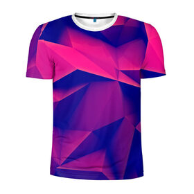 Мужская футболка 3D спортивная с принтом Violet polygon в Курске, 100% полиэстер с улучшенными характеристиками | приталенный силуэт, круглая горловина, широкие плечи, сужается к линии бедра | 3d | abstraction | абстракция | геометрия | грани | линии | полигоны | розовый | сочетания | текстура | треугольники | фиолетовый