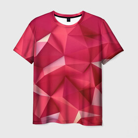 Мужская футболка 3D с принтом Розовые грани в Курске, 100% полиэфир | прямой крой, круглый вырез горловины, длина до линии бедер | abstraction | polygon | абстракция | геометрия | грани | линии | полигоны | розовый | сочетания | текстура | треугольники