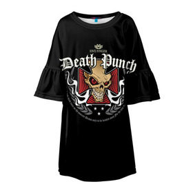 Детское платье 3D с принтом Five Finger Death Punch 2 в Курске, 100% полиэстер | прямой силуэт, чуть расширенный к низу. Круглая горловина, на рукавах — воланы | Тематика изображения на принте: 5fdp | ffdp | five finger death punch
